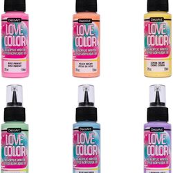 DecoArt Love Color Acrylic Paint Writers Set – 3D Dimensional Paints, 6 Bottles (2 fl oz) – Fun Craft Paints for Decorating, DIY Art & School Projects