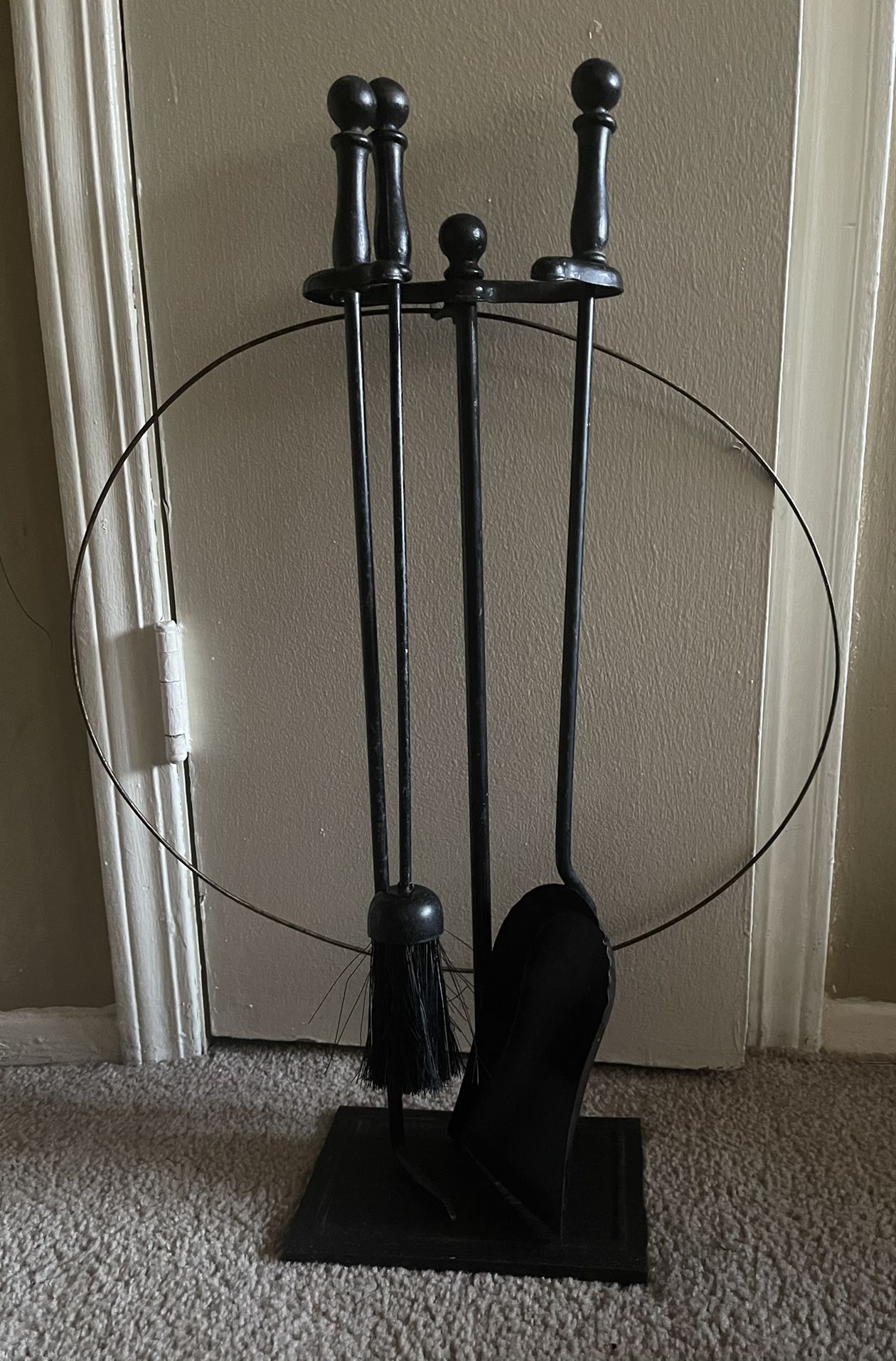 5 Piece Black Cast Iron 28 I. H Fireplace Tool Set with Ball Handles