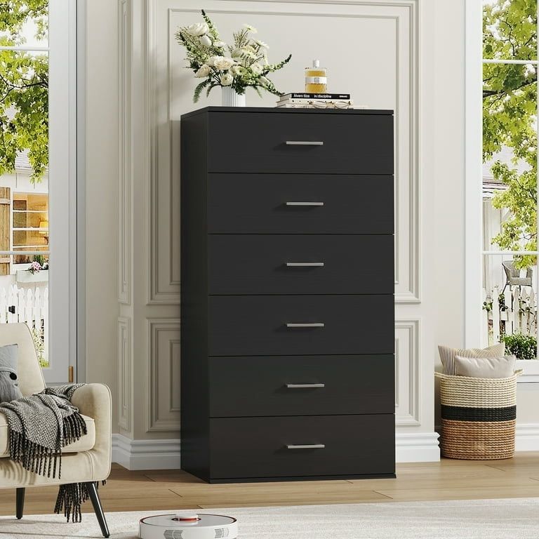 6 Drawer Dresser for Bedroom, Vertical Chest of Drawers Wood Storage Cabinet for Living Room