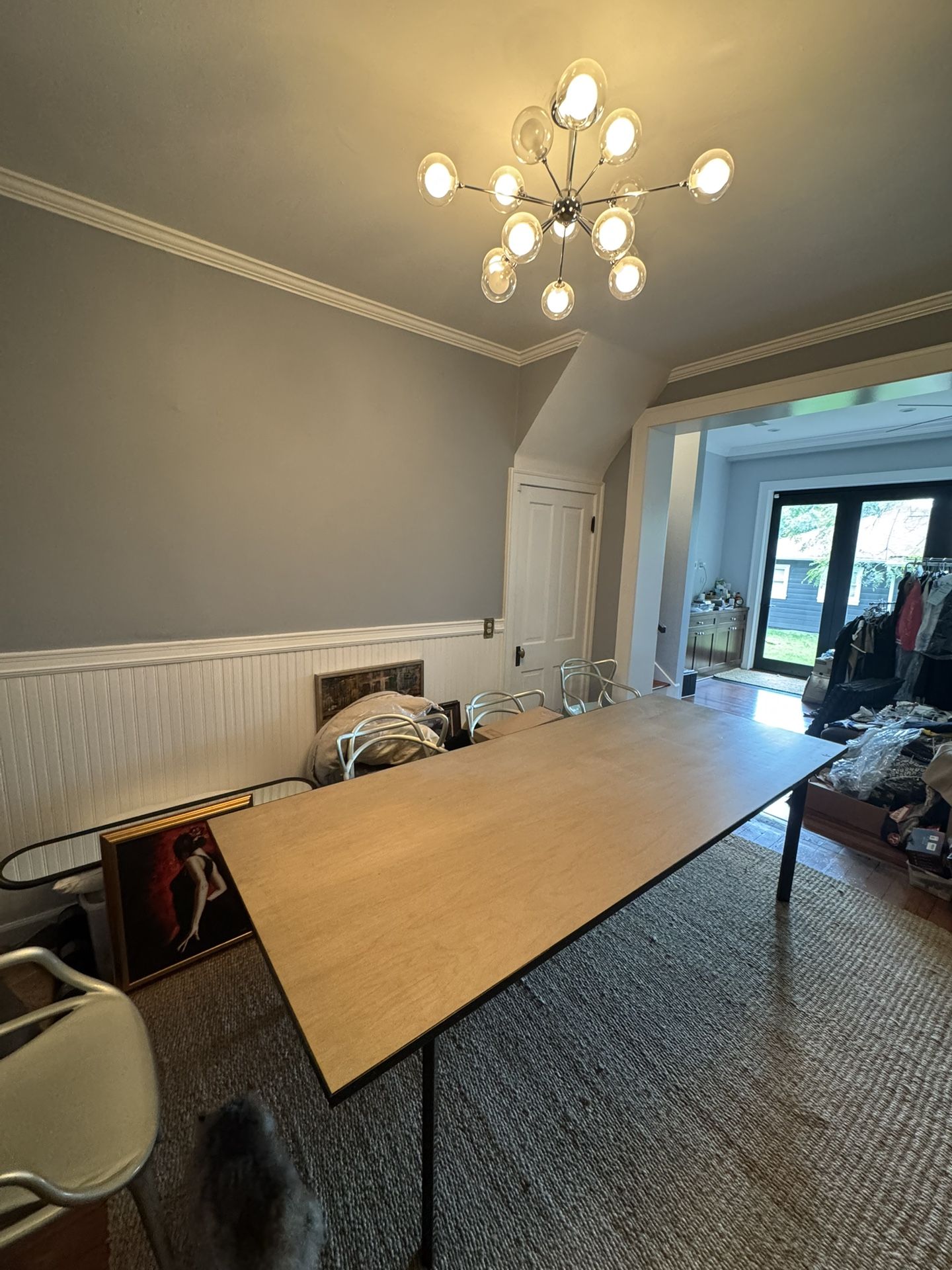 8ft Modern Dining Table – Bronze Metal Frame