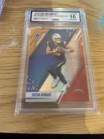 Justin Herbert Gem Mint 10 202 Panini Chargers Phoenix Fire Burst #70 slab football card
