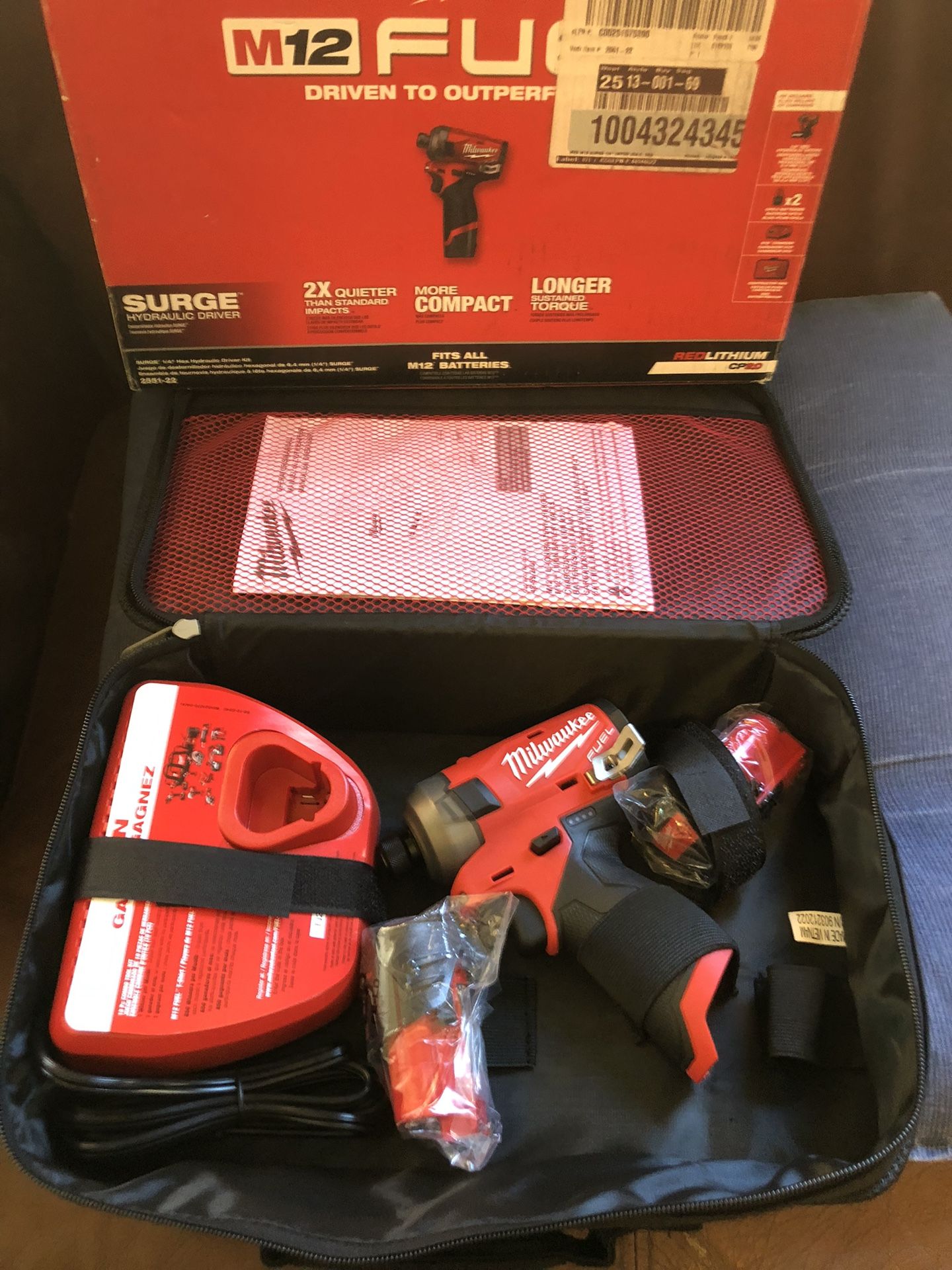 Milwaukee M12 FUEL SURGE 12V Lithium-Ion Brushless Cordless 1/4 in. Hex Impact Driver Compact Kit w/Two 2.0Ah Batteries, Bag 816
