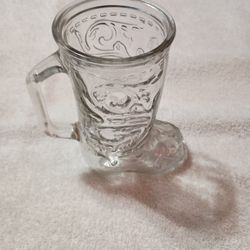 Vintage Clear Glass Cowboy Western Drinking Boot Mug 