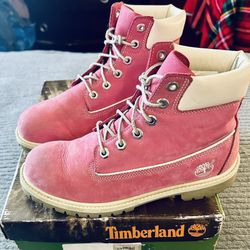Timberland Pink Waterproof Boots Upper Leather Womens Size 6M
