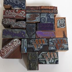 Set of 18 vintage letterpress block prints