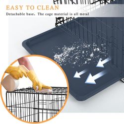 Dog Wire Cage 42 inches Reinforced Dog Crate Collapsible Pet Cage with Double Doors Leak Proof Plastic Tray Outdoor Indoor Portable for Pets Cats and 