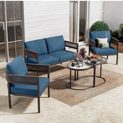 Grand patio 5-Piece Outdoor Furniture Set, 4 Seats Wicker Sofa Conversation Set with Thick Cushions and Coffee Table, for Backyard, Balcony, Garden (P