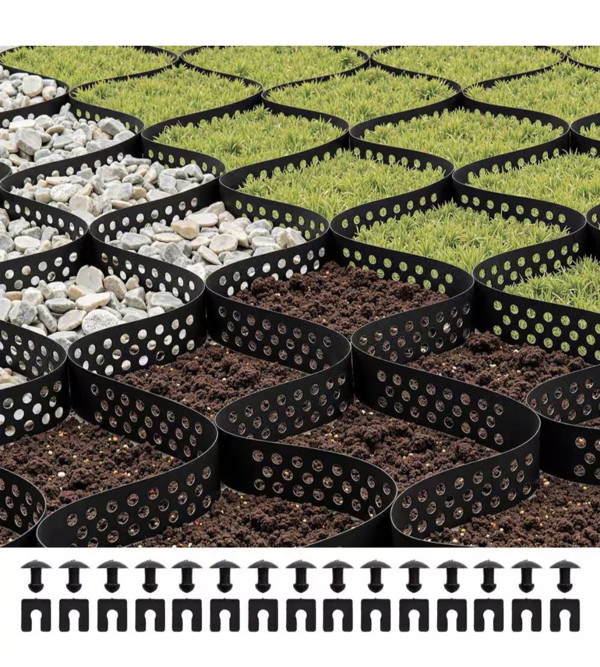 SVOPES Gravel Grid 9 ft. W x 17 ft. L x 2 in. H Geocell Ground Grid 1885LBS Per Sq Patio Plastic Grid Paver for Slope Driveways