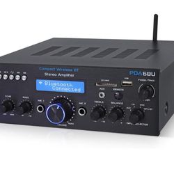 Pyle Wireless Bluetooth Power Amplifier System- 200W Dual Channel Sound Audio Stereo Receiver w/ USB, SD, AUX, MIC IN w/ Echo, Radio, LCD,