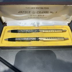 RARE! Arpege Chanel No.5 14k Gold Ballpoint Pen Set in Box Vintage
