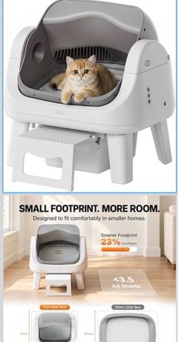 Automatic Litter Box, Self Cleaning, Low Entry Step, Open Top Self Cleaning Cat Litter Box with 7 Pairs of Infrared Sensors, an 8L Waste Bin and Three