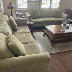 Two Sofa With 4 Matching Same Color Cushions And Accent Chair