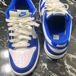 Blue and white Dunks