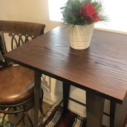 Bar Table with One Chair - Color Brown Wood