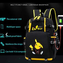 CUSALBOY Fashionable Computer School Backpack with USB Port,Travel Business Work Backpack Cartoon Luminous Pattern Pikachu Backpack (Cute), Large, XB-