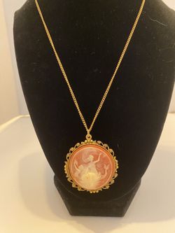 Vintage Orange & White Cameo Necklace 