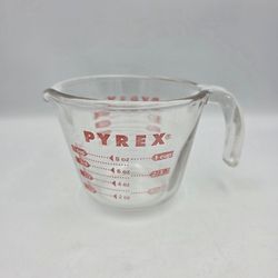 Vintage PYREX 1 Cup 8oz Measuring Cup Glass Red Lettering Made in USA Corning #2