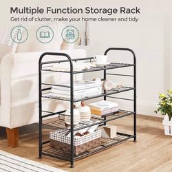 Stackable Shoe Rack, 4 Tier Metal Shoes Rack Storage Shelf，Black