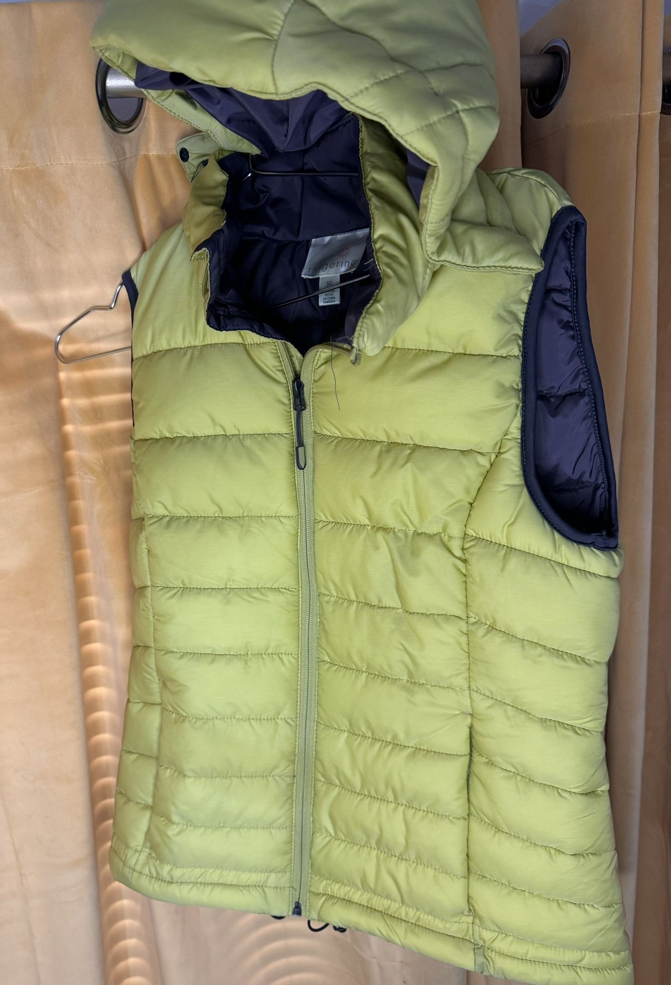 Yellow Puffer Vest Removable Hood Womens Small