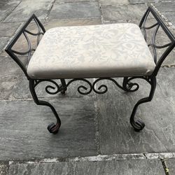 Wrought Iron Bench with Cushion approx H25”W16”L25” seat to floor H 19”