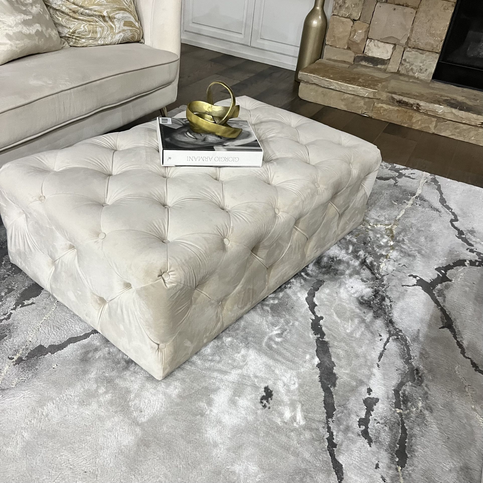 Fabric Upholstered Ottoman in Beige