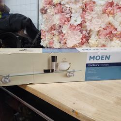 MOEN
Banbury 5-4/25 in. L x 3 in. H x 22-3/4 in. W Wall-Mount Clear Glass Shelf in Brushed Nickel