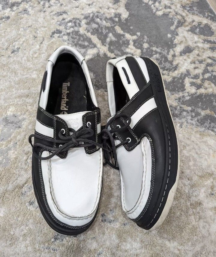 Timberland Boat Shoes Mens Size13 Black & White Genuine Leather
