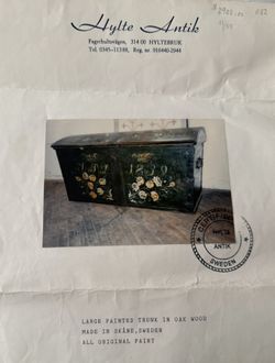 Antique Painted Trunk In Oakwood