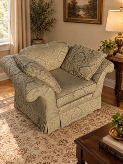 Oversized Damask Upholstered Armchair with Skirt