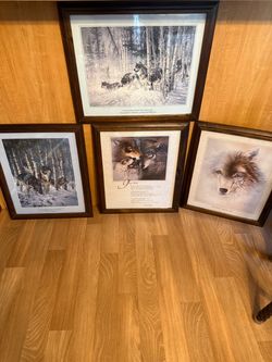 Set of 4 Framed Wolf Art Prints