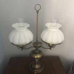 Vintage Milk Glass Lamp Over Solid Brass