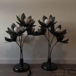 Vintage Hollywood Regency Lotus Flower Lamps (Pair) 