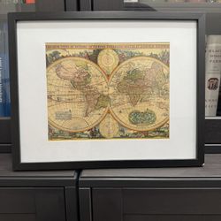 Black Frame Vintage World Map Art Decor 12 X 16
