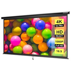 100 Inch Manual Pull Down Projector Screen, 16:9 HD Retractable Widescreen for Movie Home Theater Cinema Office Video Game, Black