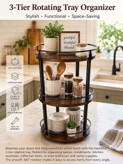 3-Tier Rustic Brn Rotating OrganizingTray