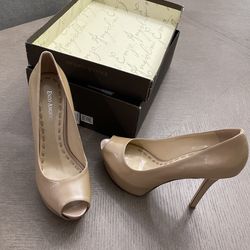 Enzo Angiolini Peep Toe Platform 71/2 Patent Leather Beige