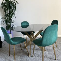Dining Set Round Glass Dining Table Gold Dining Table Green Chairs Mid Century Modern Dining Set