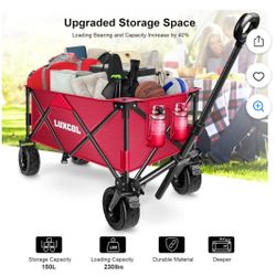 L Collapsible Foldable Wagon with 350lbs Weight Capacity, Heavy Duty Folding Utility Garden Cart with Big All-Terrain Beach Wheels & Drink Holders