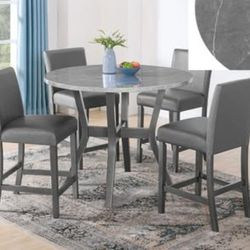 NEW 5pc Round Grey Faux Marble Counter Height DINING Room SET Table💥NO CREDIT NEEDED $10 Down