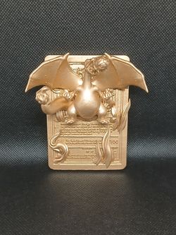 3D Printed Gold Charizard Wall Art Display Card