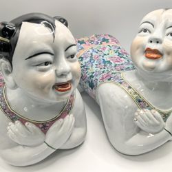 Color Ceramic Golden Boy & Jade Girl Figurines – Set of 2