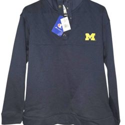 Michigan Wolverines Champion Men 1/4 Button Medium Pullover Sweater Blue Quilted