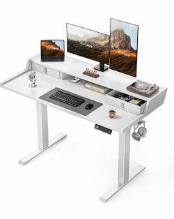 47” Electric Standing Desk with Drawers, 48″ x 24″ Gaming Table Compatible Monitor Stand, Stand up Desks, Home Office Height-Adjustable Desk with Stor