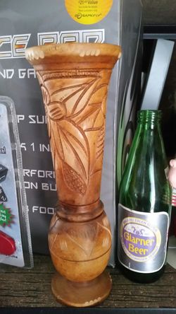 Wood carved vase