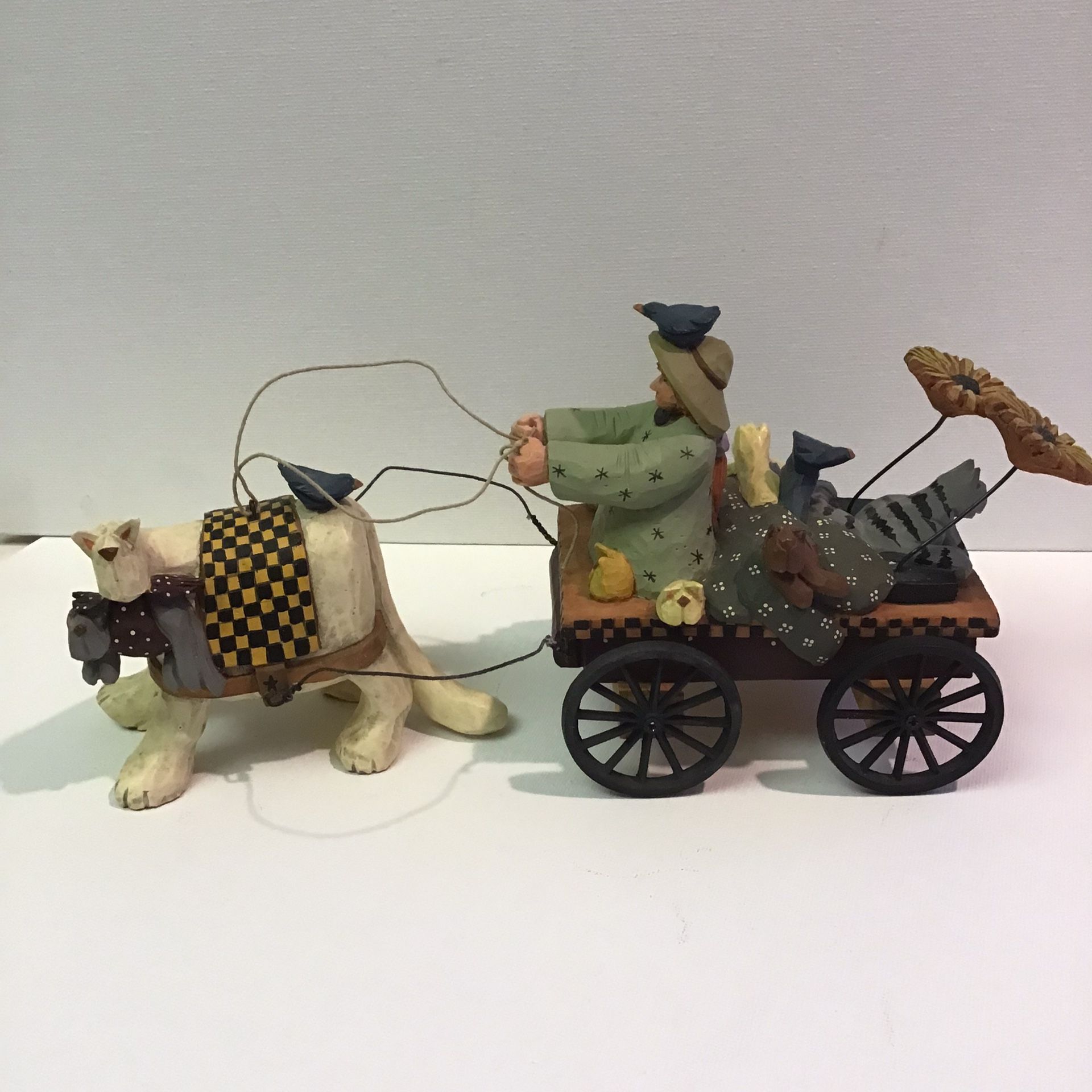 Vintage Williraye Studio Figurine: Cat Pulling Wagon w/Girl & Kittens