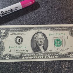 1976 $2 Bill, First Day Issue Note, Trinary Serial Number