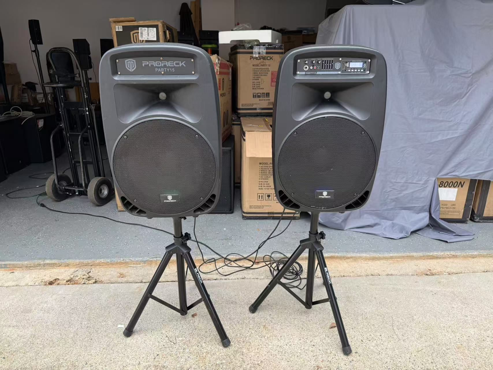 Bluetooth PRORECK Party 15 Portable 15-Inch 2000 Watt 2-Way Powered PA Speaker System Combo Set
