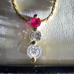 Three Tier Gold Necklaces With Diamonds And Ruby. 