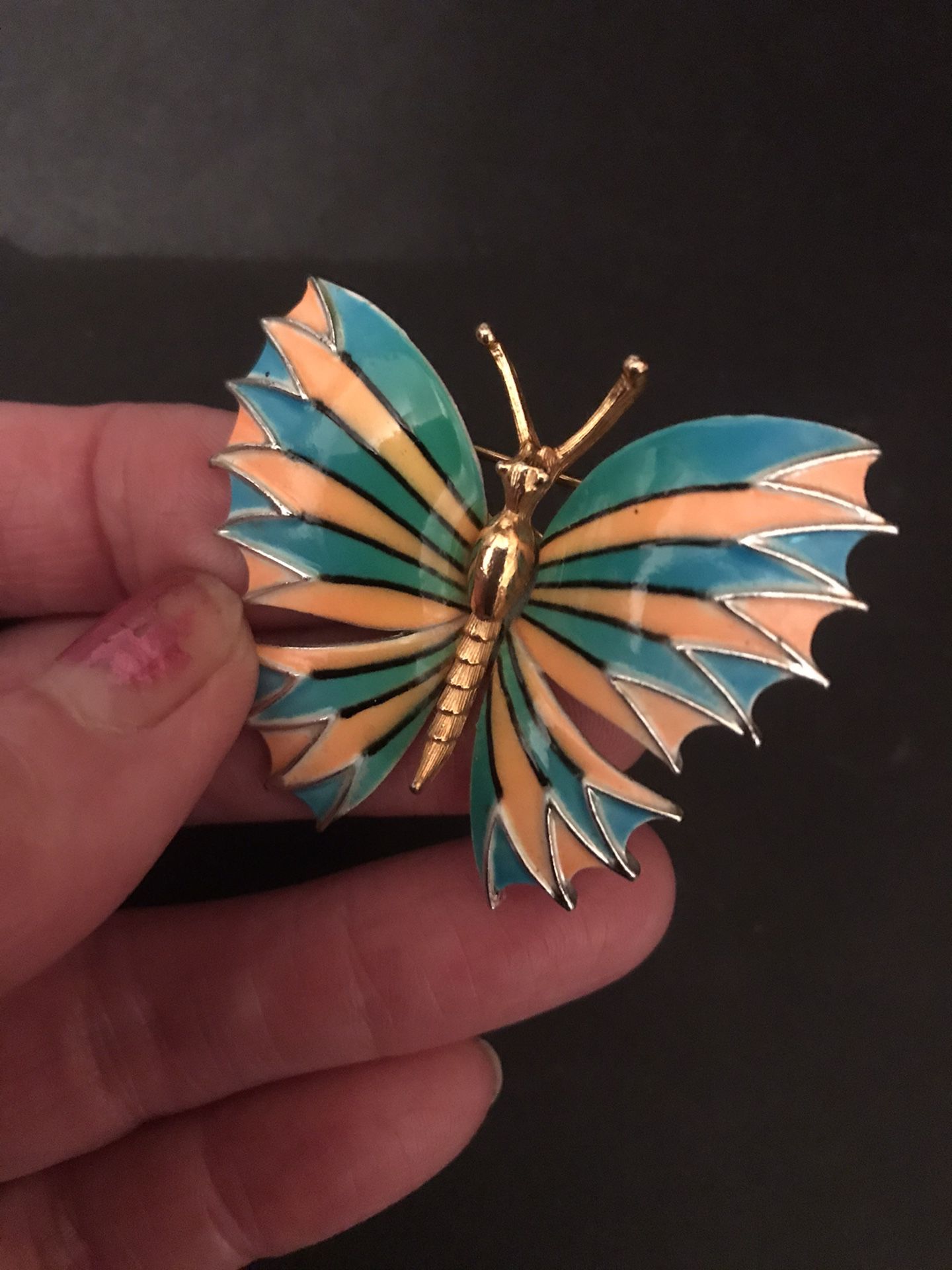 Gorgeous enamel butterfly brooch.