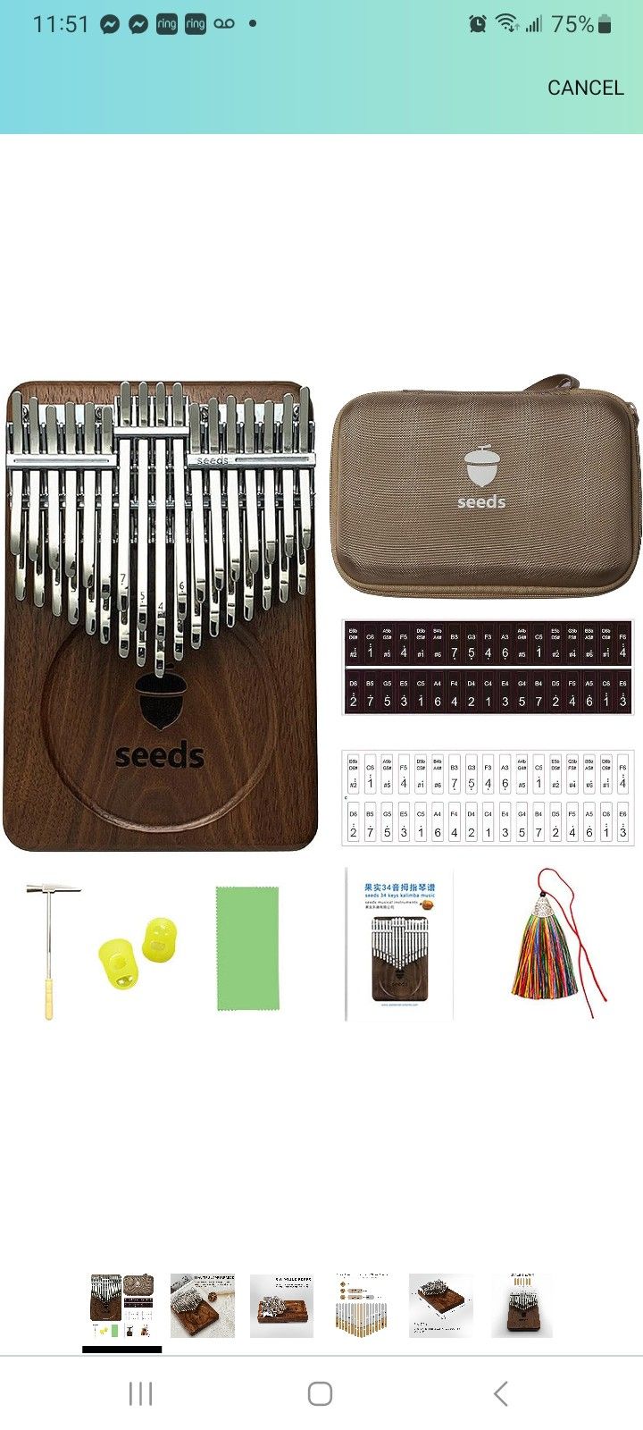 Seeds Kalimba 34 Key Chromatic Thumb Piano Pisces C-Tuned,Double Layer Flat Board Black Walnut Musical Instruments Gift Idea for Children Adults Begin